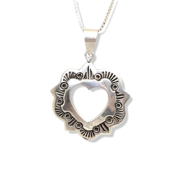 Cea Cross Jewelry - Vintage Organically Antiqued Tyrolean Silver Heart Pendant 18"